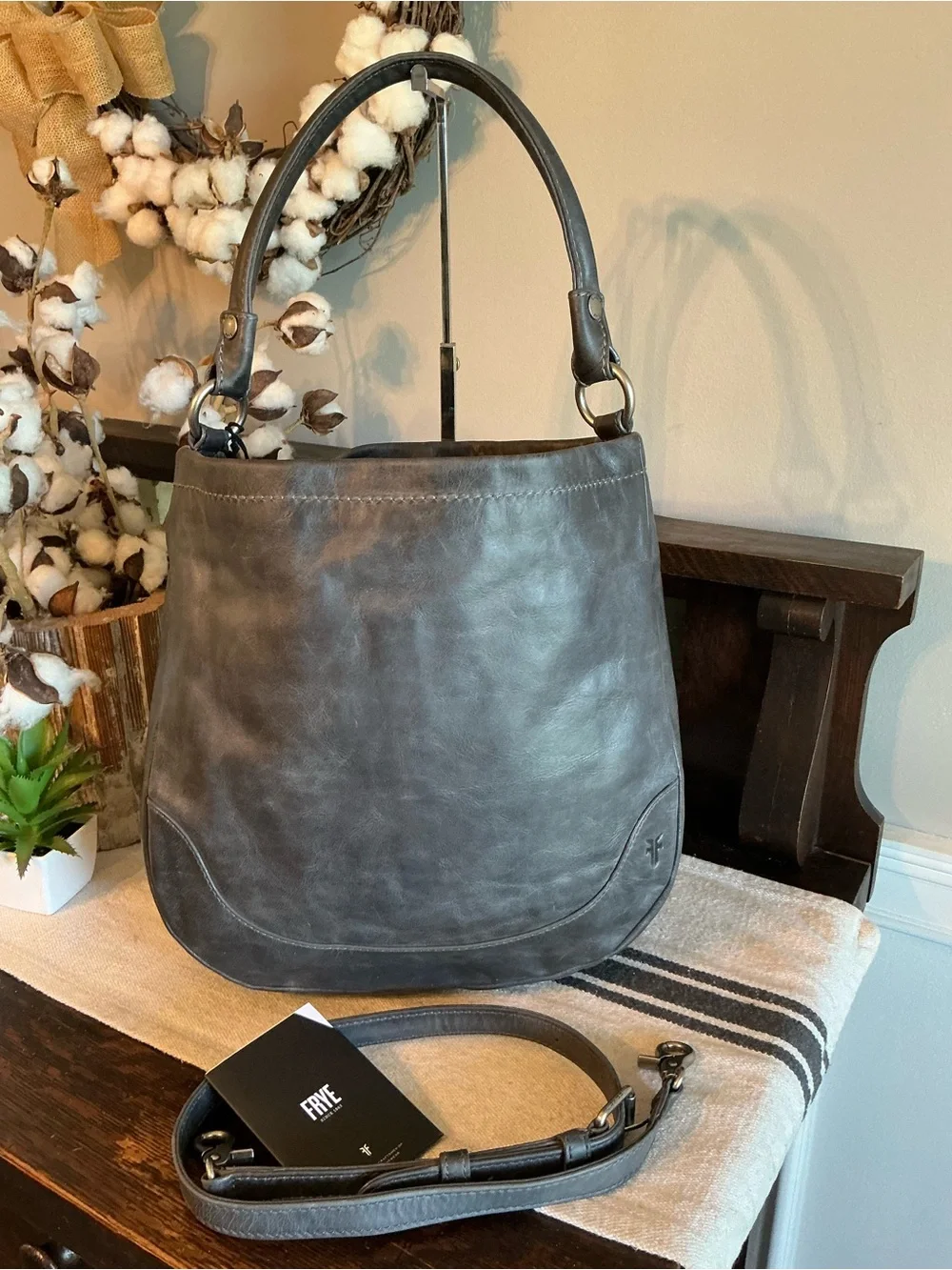 NWT Frye Melissa Leather Hobo Crossbody Shoulder Bag Carbon Gray MSRP $388 - Picture 4 of 12